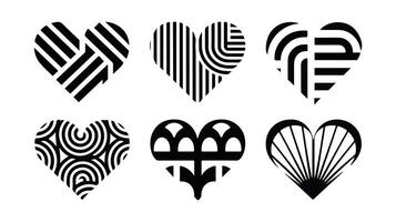 a set of black and white hearts with different designs vector