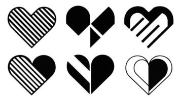 a set of black and white hearts with different shapes vector