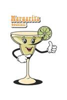 Margarita retro cocktail in groovy style. Quirky character from the 60's in a modern style. Vintage design vector