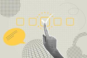 Fashionable halftone collage. Checklist concept. A human hand makes the correct checkboxes to check. vector