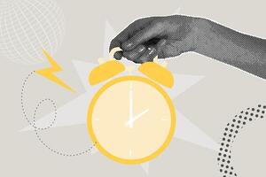 Halftone alarm clock collage. business concepts for graphic and web design, business presentations, marketing and print materials, social media. vector