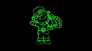 Glowing looping Thanksgiving Day character from Thanksgiving scenes. neon frame effect, black background. video