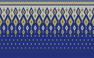 Knitted pattern seamless fabric blue color tone. traditional knitted pattern ethnic style. Designed for background ,wallpaper ,carpet ,clothing ,knitted pattern ,fabric ,pixel art ,textile vector