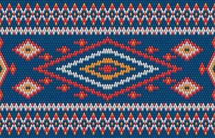 Knitted pattern seamless fabric blue color tone. traditional knitted pattern ethnic style. Designed for background ,wallpaper ,carpet ,clothing ,knitted pattern ,fabric ,pixel art ,textile vector