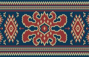 Knitted pattern seamless fabric blue color tone. traditional knitted pattern ethnic style. Designed for background ,wallpaper ,carpet ,clothing ,knitted pattern ,fabric ,pixel art ,textile vector