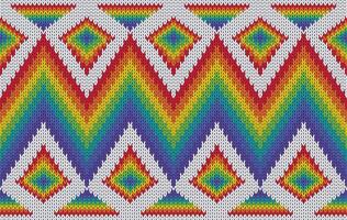 Knitted pattern seamless fabric rainbow color tone. traditional knitted pattern ethnic style. Designed for background ,wallpaper ,carpet ,clothing ,knitted pattern ,fabric ,pixel art ,textile vector