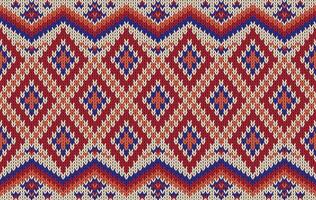 Knitted pattern seamless fabric red-blue color tone. traditional knitted pattern ethnic style. Designed for background ,wallpaper ,carpet ,clothing ,knitted pattern ,fabric ,pixel art ,textile vector