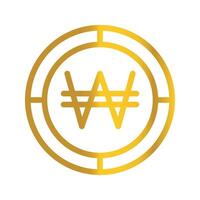 Korean currency won golden coin, can be used as a symbol design for Money, Finance and business. with a gradient fill design. vector