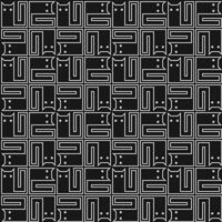 seamless repeat pattern abstract cat in white outline style with black background vector