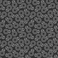 seamless repeating pattern male symbol, outline style, white on a black background vector