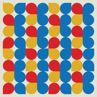 Retro geometric pattern background, abstract circle, triangle and square lines art. Yellow, blue, red and green color, trendy bauhaus pattern backgrounds set vector