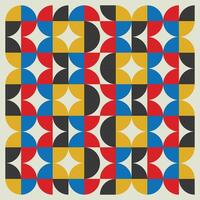 Bauhaus geometric pattern background, abstract circle, triangle and square lines art. Yellow, blue, red and green color, trendy Bauhaus pattern backgrounds set vector