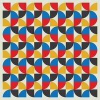 Bauhaus geometric pattern background, abstract circle, triangle and square lines art. Yellow, blue, red and green color, trendy Bauhaus pattern backgrounds set vector