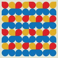 Retro geometric pattern background, abstract circle, triangle and square lines art. Yellow, blue, red and green color, trendy bauhaus pattern backgrounds set vector