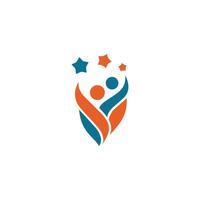 People symbol shield logo, Successful Team , The child icon is successful with a 3 star rating, vector
