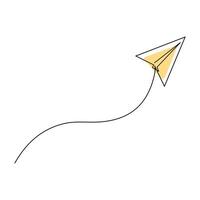 Paper plane continuous one line drawing on white background. vector
