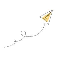 Paper plane continuous one line drawing on white background. vector