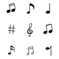 Music notes hand drawn icons set on white background. vector