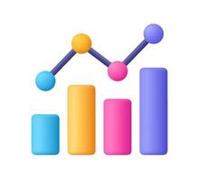 Growth bar chart with columns, down and up chart. Financial stock market, data analysis and business concept. 3d icon. Cartoon minimal style. vector