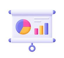 Whiteboard presentation with pie chart diagram and graph. Data, business and finance analysis, infographic and statistic data. 3d icon. Cartoon minimal style. vector