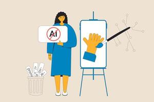 Anti artificial general intelligence. Young artist protest against working with AI vector