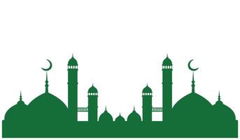Mosque and crescent on a white background. green mosque silhouette which can be used as a design element for celebrations, greetings, banners, brochures etc. with a religious theme vector