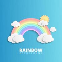 rainbows and clouds in the sky. Graphic design for Rainbow. flying hearts. Paper cut and craft styles. vector