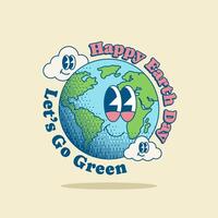 An illustration featuring a vintage cartoon globe with happy clouds, evoking nostalgia. This simple retro cartoon character is suitable for posters, banners and graphic prints. vector
