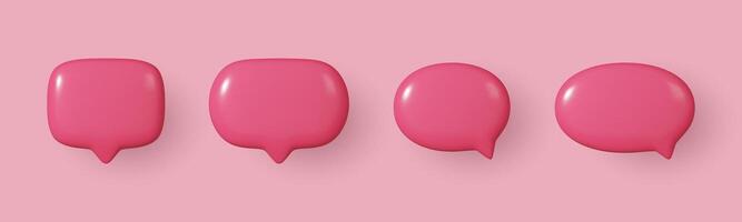 Set of pink speech bubbles. Chat dialogue text bubbles in a modern, realistic 3D design. The collection is isolated. vector