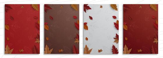 Set of Autumn backgrounds with leaves for shopping sale or promo poster and frame leaflet or web banner and social media vector
