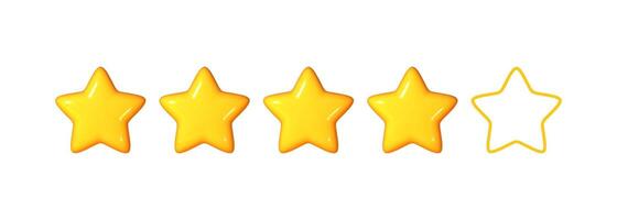 Five glossy yellow stars. Representing customer rating and feedback about a website's employee. Realistic 3D design, suitable for mobile applications. vector