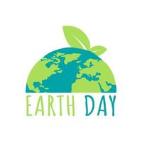 Happy Earth Day. Concept of ecology. Design featuring a hand-drawn globe map and leaves. vector