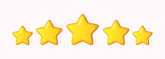Five glossy yellow stars. Representing customer rating and feedback about a website's employee. Realistic 3D design, suitable for mobile applications. vector
