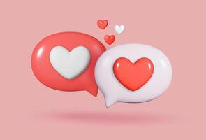 3D icon chat button with red and white heart. Perfect for love themed designs. Realistic and isolated on pink background. vector