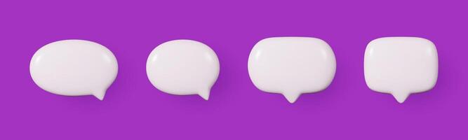 Set of white speech bubbles. Chat dialogue text bubbles in a modern, realistic 3D design. The collection is isolated. vector