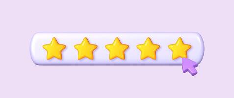 Five glossy yellow stars. Representing customer rating and feedback about a website's employee. Realistic 3D design, suitable for mobile applications. vector