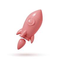 Rocket launching upwards. Spaceship flight. Realistic 3D design element in a plastic cartoon style. Icon isolated on a white background. vector