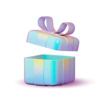 3D open shiny colorful gift boxes with ribbon in red over white background. 3D rendering of a modern holiday surprise box. vector