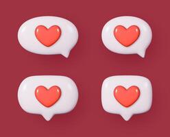 Set of 3D icon chat button with red heart. Perfect for love themed designs. Realistic and isolated on red background. vector