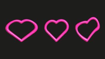 3D plastic elements set isolated abstract shapes. Pink hearts. Geometric shapes are bright saturated colors. . vector
