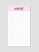 Wish List Template for Goal Setting and Organization Ideal for Planning, Journals, and Notebooks vector