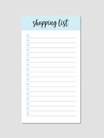 A minimalistic shopping list template with a blue header and lined sections for item entries. designed for organizing grocery shopping and ensuring efficient and planned purchases. ideal for print, planners, and digital use. vector