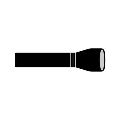 Black and White Police Flashlight Icon on White Background Isolated Flat .