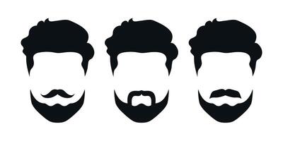 Bearded man silhouettes set with different style of moustaches. Hipster or retro gentleman style. illustration vector