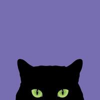 Peeking black cat with green eyes isolated on white background. Curious cat hides and peeks. illustration vector