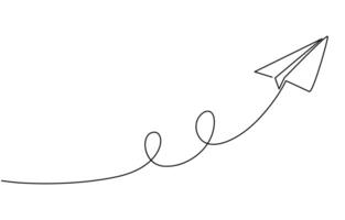 Continuous one line drawing of paper plane out line art illustration, Paper line plane. vector