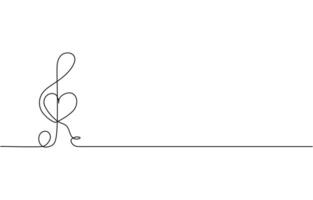 Continuous one line drawing treble clef. Music key. Isolated on white background illustration. vector