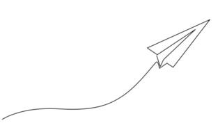 Continuous one line drawing of paper plane out line art illustration, Paper line plane. vector