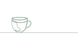 Continuous one line of transparent glass cup full of tea with tea bag in silhouette vector