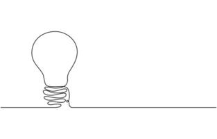 Continuous one line drawing of light bulb illustration. Premium line drawing vector